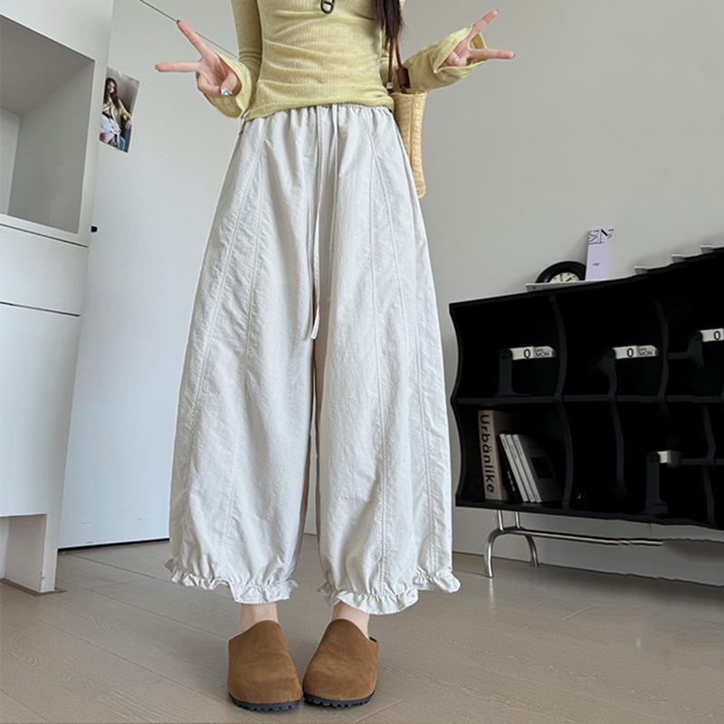 High Waist Loose Casual Women Pants Solid Color Fashion Wide Leg Pants Female Summer Nine Point Pants 2025