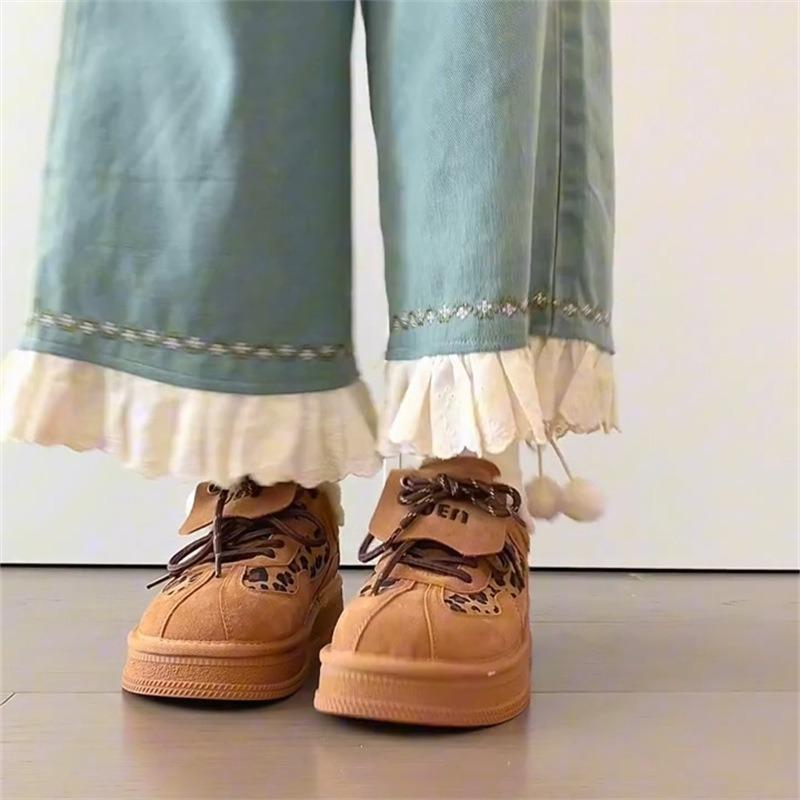 Retro Leopardenmuster Klapphülle Deutsche Trainingsschuhe Damen 2025 Herbst Ost Neu Vielseitiger College-Stil Samt Verdickt Lässige Board-Schuhe