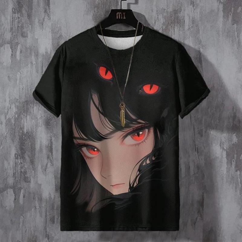 Vintage tričko pro muže Krásné anime postavy Grafické trička Potisk Tričko s kulatým výstřihem pro volný čas Tričko nadměrné velikosti Pánské oblečení Top