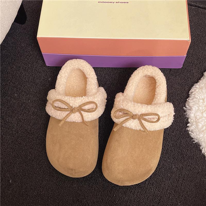 Women's Lightweight Comfortable Non-slip Heightening Winter Warm Plush Lining Non-slip Wearable Casual Stirrup Foot Cotton Slippers
