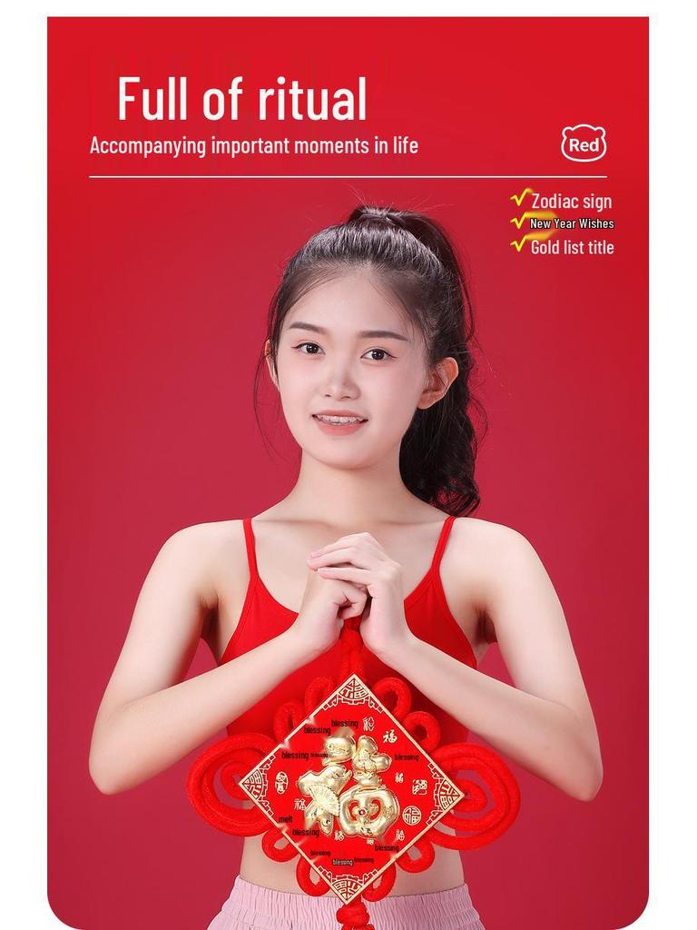 Girls' Red Zodiac Year Underwear: Anti-Bumpy, Wire-Free, Pure Cotton Bra with Chest Pads for Older Girls