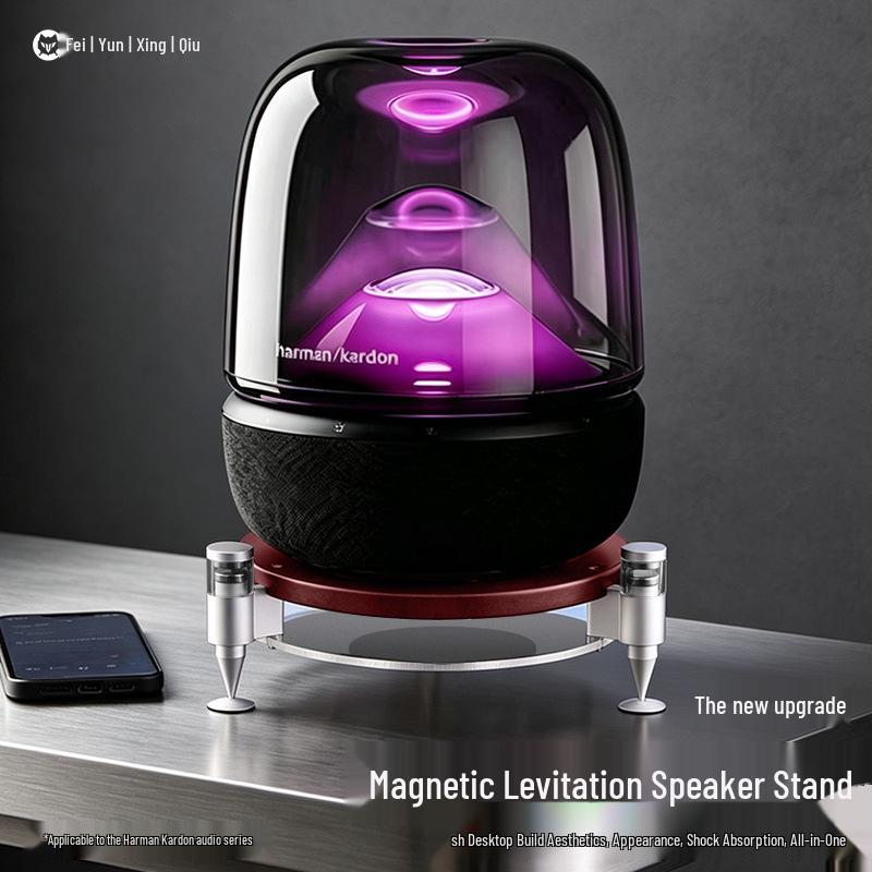 Harman Kardon Glas Kristall Magnetische Levitation Ständer für 3./4./5. Gen mit Metall Stoßdämpfung und Walnussholz Basis