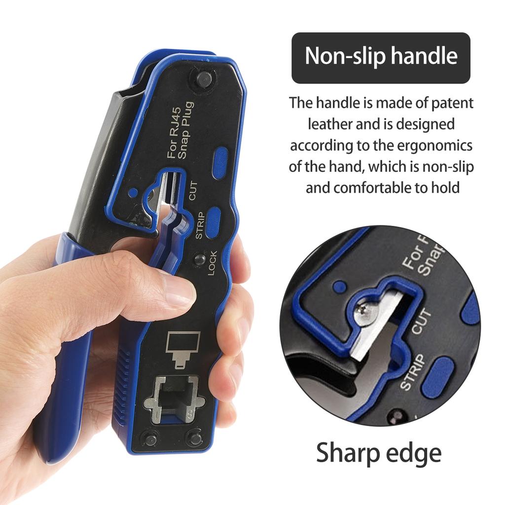 New RJ45 Crimp Tool Kit 8P Pass Through Crimping Tool Comfortable Handle Network Ethernet Cable Crimper Tool with Unshielded