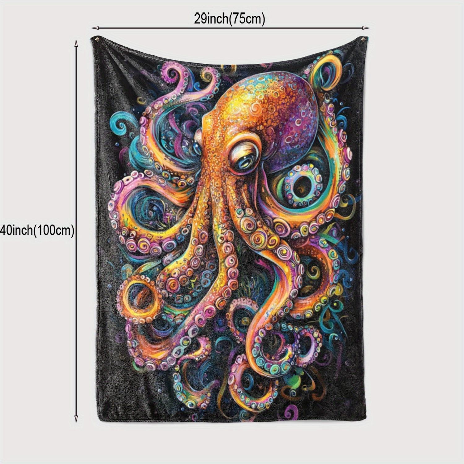 

Colorful Octopus Print Flannel Fleece Throw Blanket - Coastal Style Animal Theme, Soft Polyester, Digital Printing, Knitted, All 130x150cm