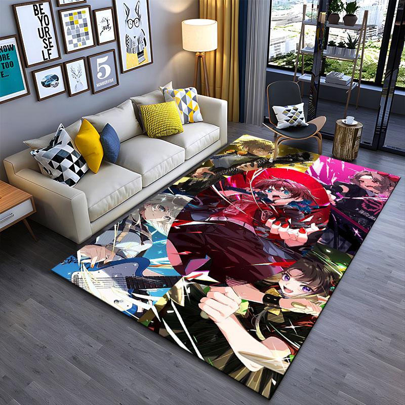 Vibrant Anime Rock Band Design suitable as a non-slip mat for the living room or bedroom sofa