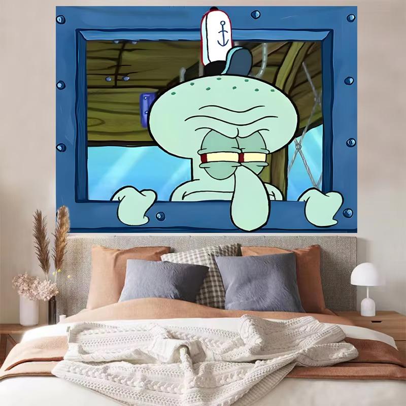 Beach Vacation Spongebob Squarepants Tapestry, Patrick Star Cute Wall Hanging For Kids Bedroom Living Room Decoration