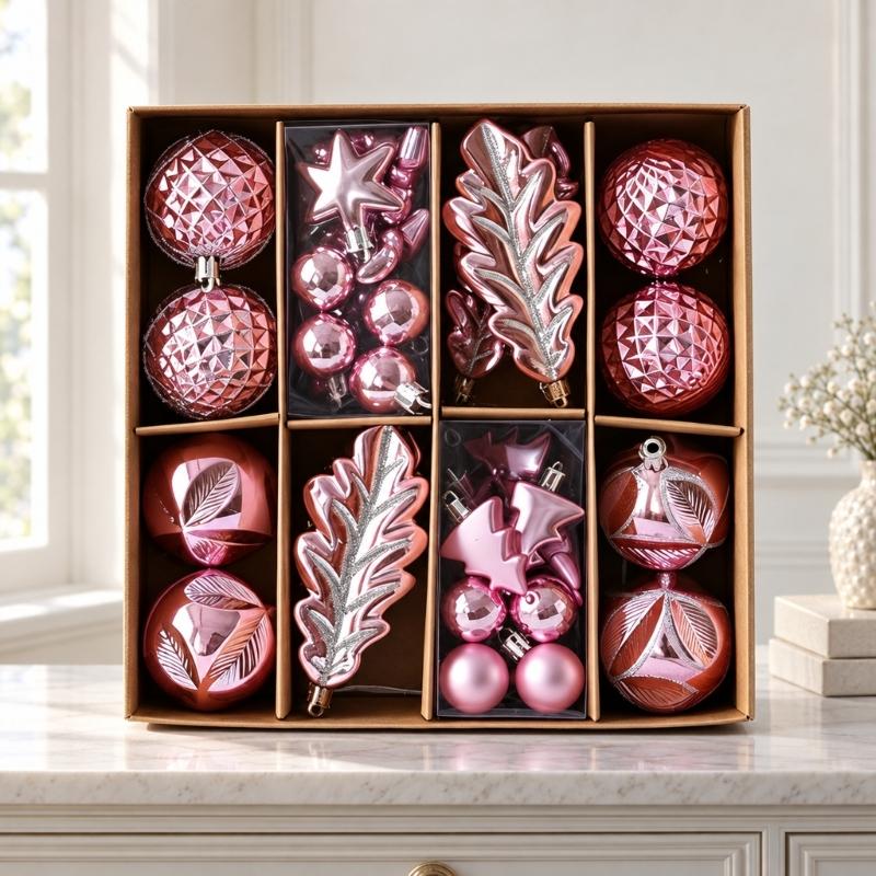 Feiertags-Kugel-Sortiment, 40-teilige Sammlung mit gemischten Oberflächen für Weihnachtsbaum, Kaminsims, Fensterbank und Veranda-Dekorationen