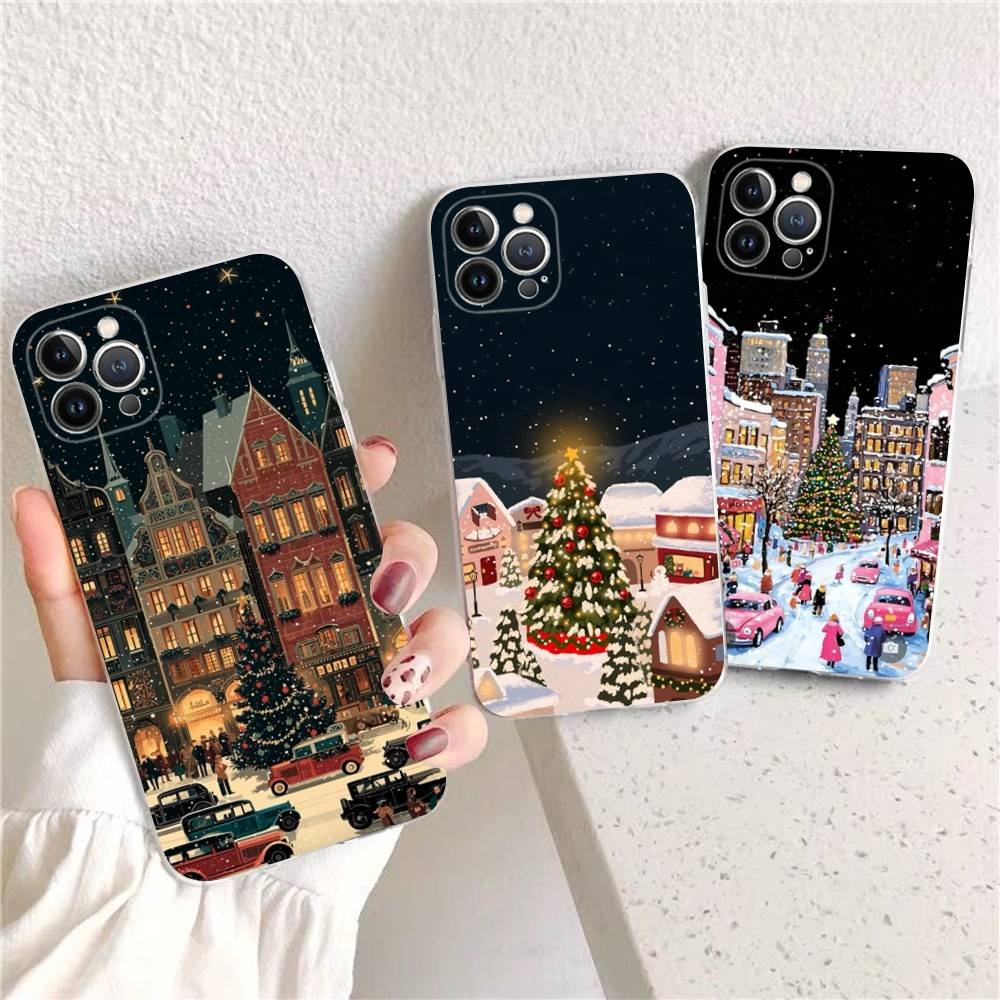 Anime Weihnachtsmann Rentier Weihnachtsbaum Handyhülle für iPhone 11 12 13 14 15 16 17 Pro Max Plus Transparente Rückseite