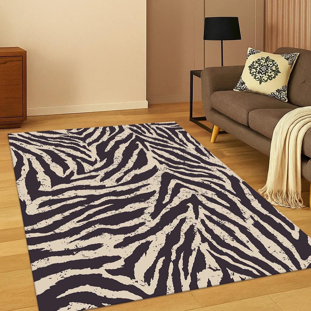 VIKAMA Tierfellmuster Teppich Zebra- und Tigerstreifen Teppich Weicher und bequemer Teppich für Schlafzimmer und Wohnzimmer Heimdekoration