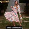 Fashion Summer Spring Long Sleeve Square Collar Casual Dresses