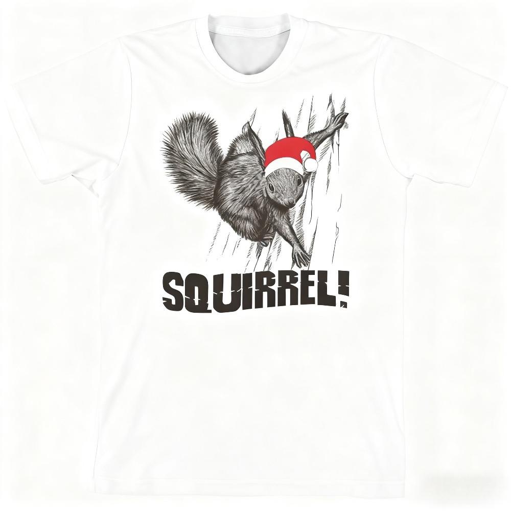 Funny Christmas Squirrel TShirt Men Women Fashion Holiday Crewneck Cotton Tee Tops Cool Gift for Mens Xmas Casual Holiday Shirt S
