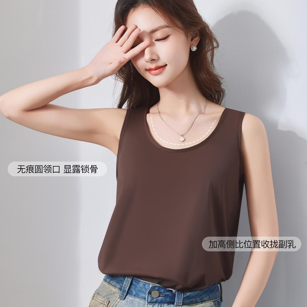 Loose and thin sling vest, women's cold silk cool feeling without chest pad, outer wear, summer thin bottom large size top