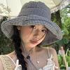 Fashionable Bucket Checkered Hat For Women Adjustable Size Uv Protection Cap Summer