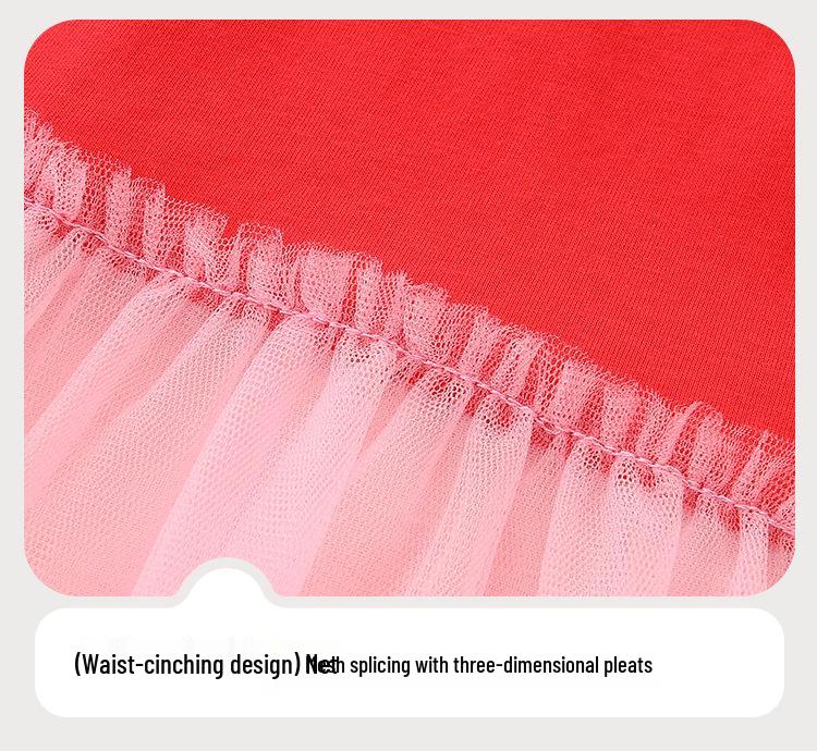 Autumn Mesh Embroidered Princess Dress for Girls - Knitted Cotton Patchwork Skirt
