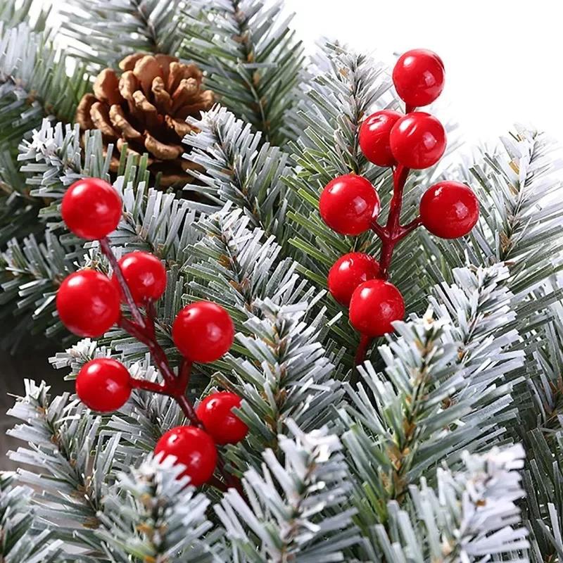 100/10PCS Red Artificial Berries Branch Christmas 7 Heads Holly Berry Stems DIY Craft Wreath New Year Party Xmas Tree Decoration