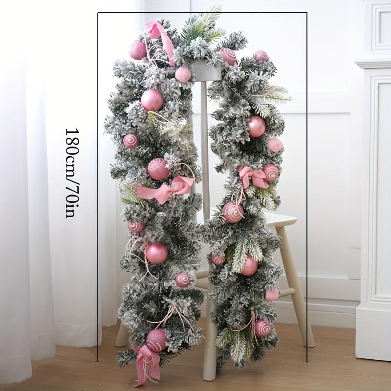 180cm Artificial Christmas Wreath Realistic Snow Pine Garland Decorations Plush Faux Foliage for Fireplace & Wall Hanging Decor