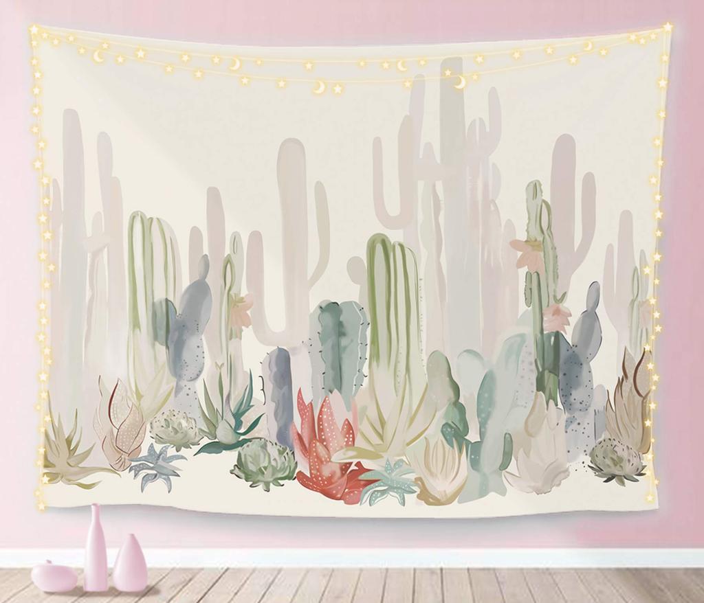 VIKAMA Watercolor Cactus Tapestry Fresh Nordic Green Plant Wall Hanging for Bedroom Living Room Girls Room Decor