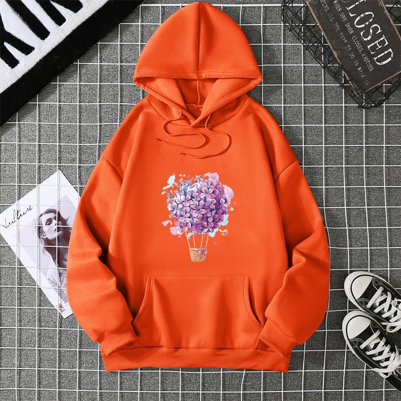 Fashion Balloon Cherry Blossoms Women Hooded Sweatshirt  Funny Printed Hoodie Female Long Sleeve Harajuku Shirts Cartoon