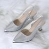 Silver Fashion High Heel Sandals with Elastic Band  New Size Plus Comfortable High Quality Sandals