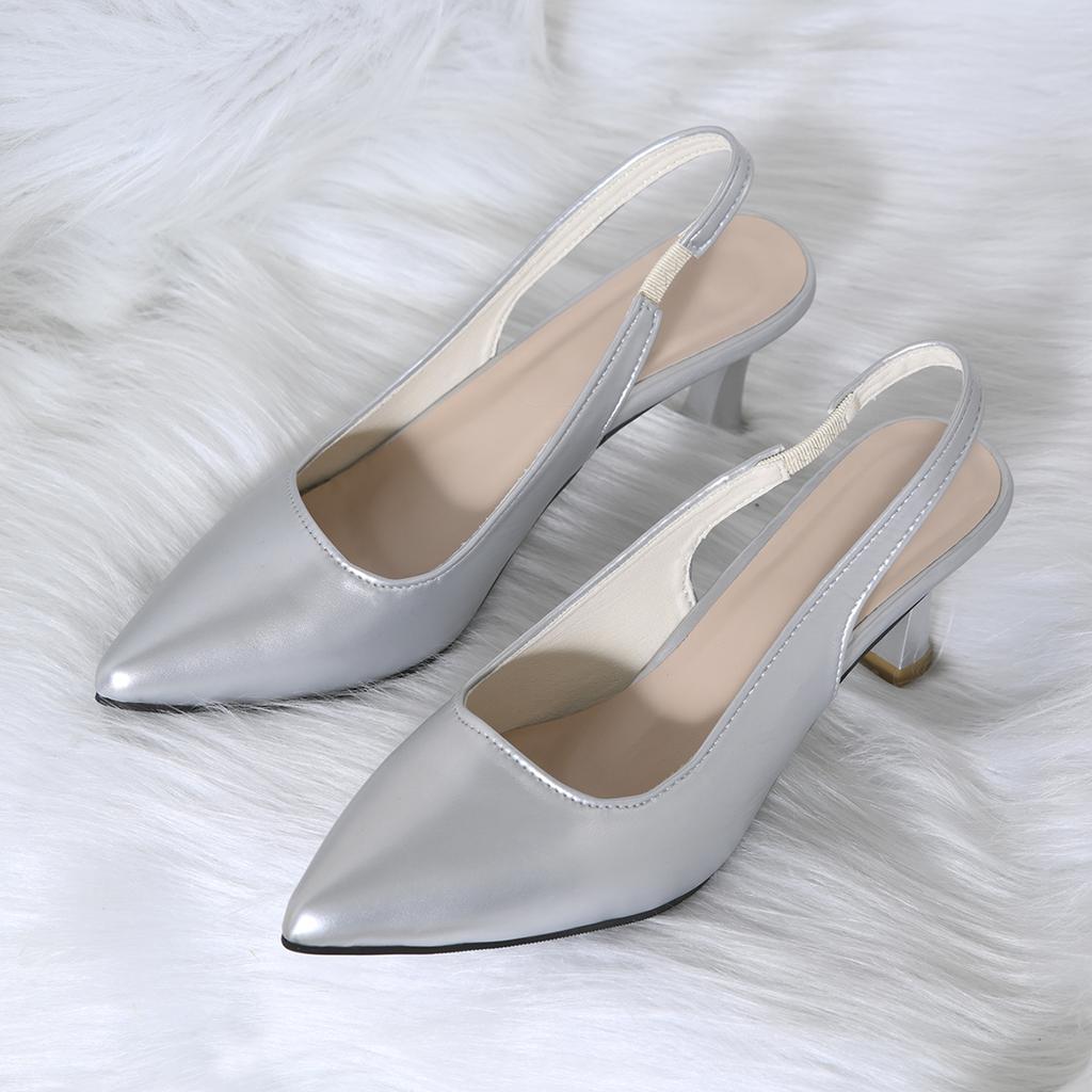 Silver Fashion High Heel Sandals with Elastic Band  New Size Plus Comfortable High Quality Sandals