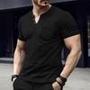 Summer Men's Thin V-Neck Solid Color Casual Breathable Short Sleeve T-Shirt With Pocket