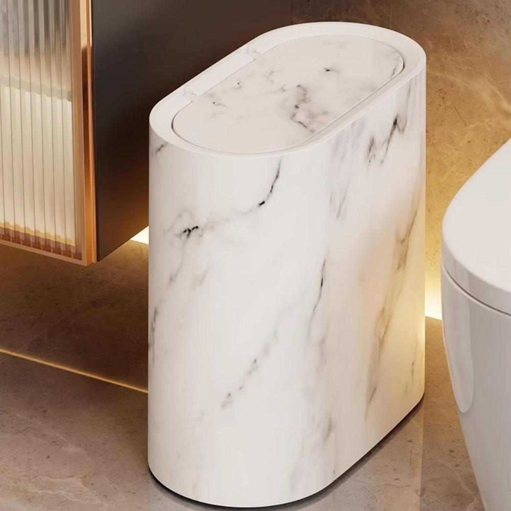 New Narrow Bathroom Trashcans Press Type with Lids Waste Basket Marble Texture Toilet Trash Bin for Home Indoor Hotel