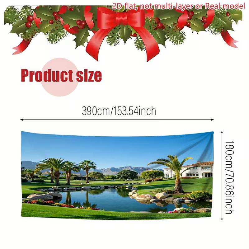 

Спокойный гольф-курорт, гобелен, пышное зеленое поле с пальмами, отражающий пруд и чистое голубое небо, успокаивающее роскошное настенное искусство 47.2x31.5inch/120*80cm