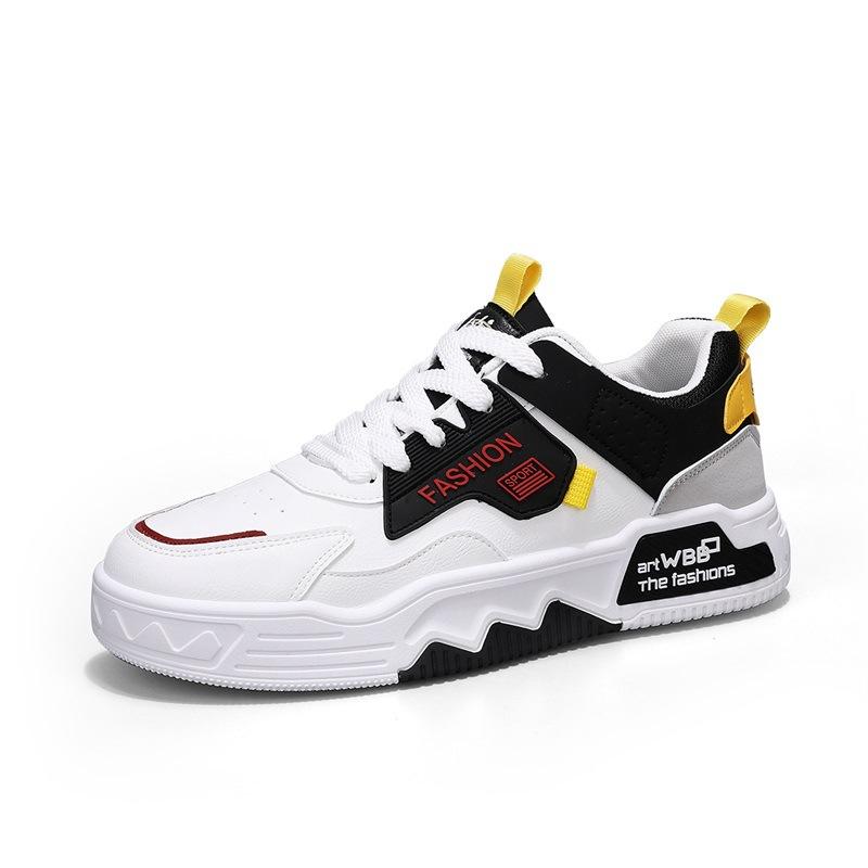 Spring College Style Thick Baseplate Shoes New Leather Splicing Letter White Shoes Sports and Leisure Versatile Trendy Men's Shoes