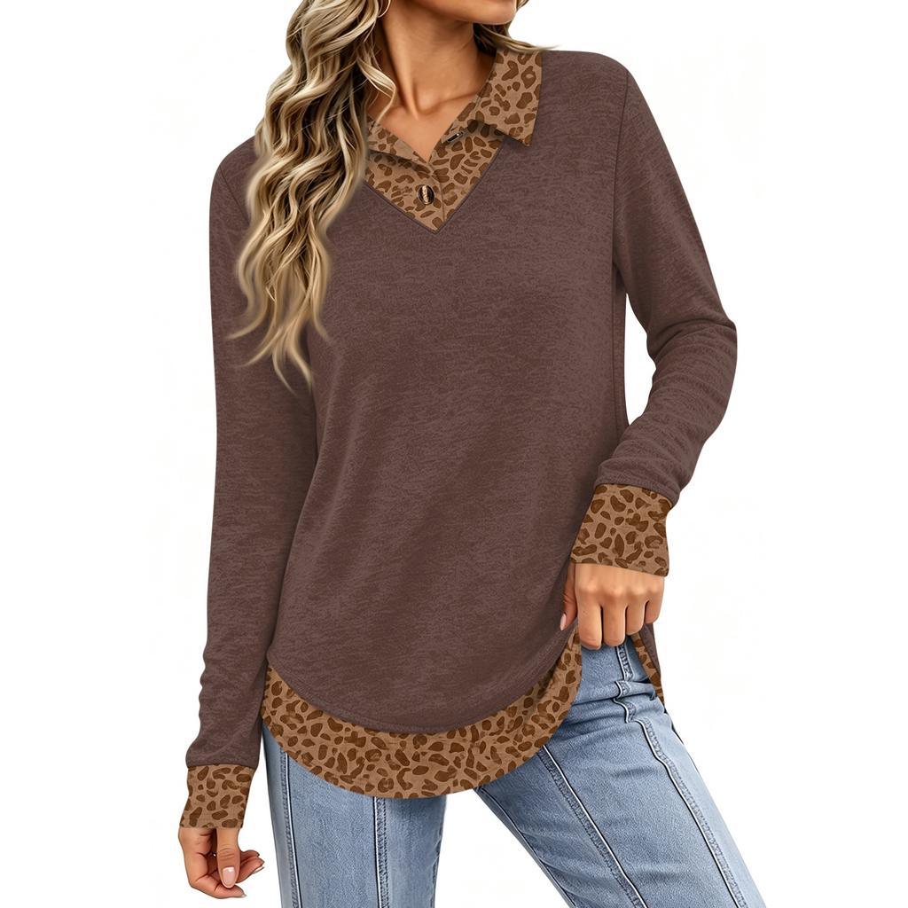 Damen Zweiteiler Leopard Print Langarm Alltags Lässig Knopfleiste Hemd