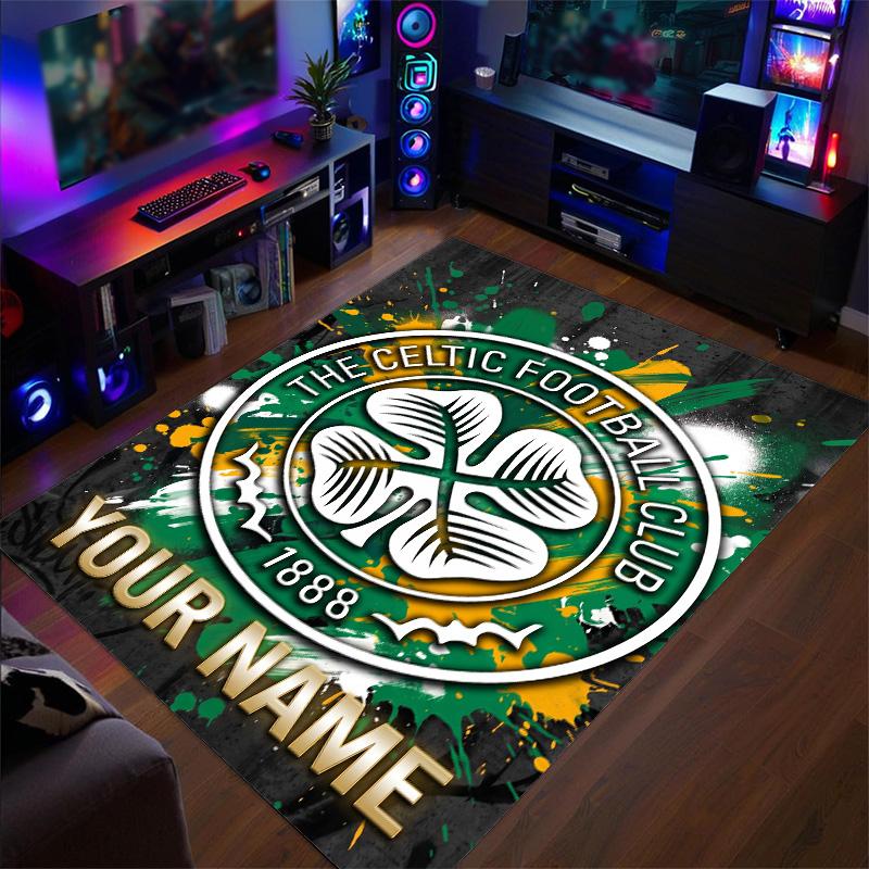 Crystal Velvet Rug Celtic FC Print Custom Name Text Floor Mat Home Decor