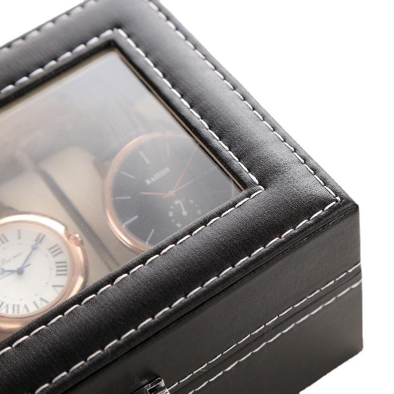 Delesys 4 Positions Pu Watch Box With Lock Household Items Storage Box For Watches Antiques Storage Box  4 Positions