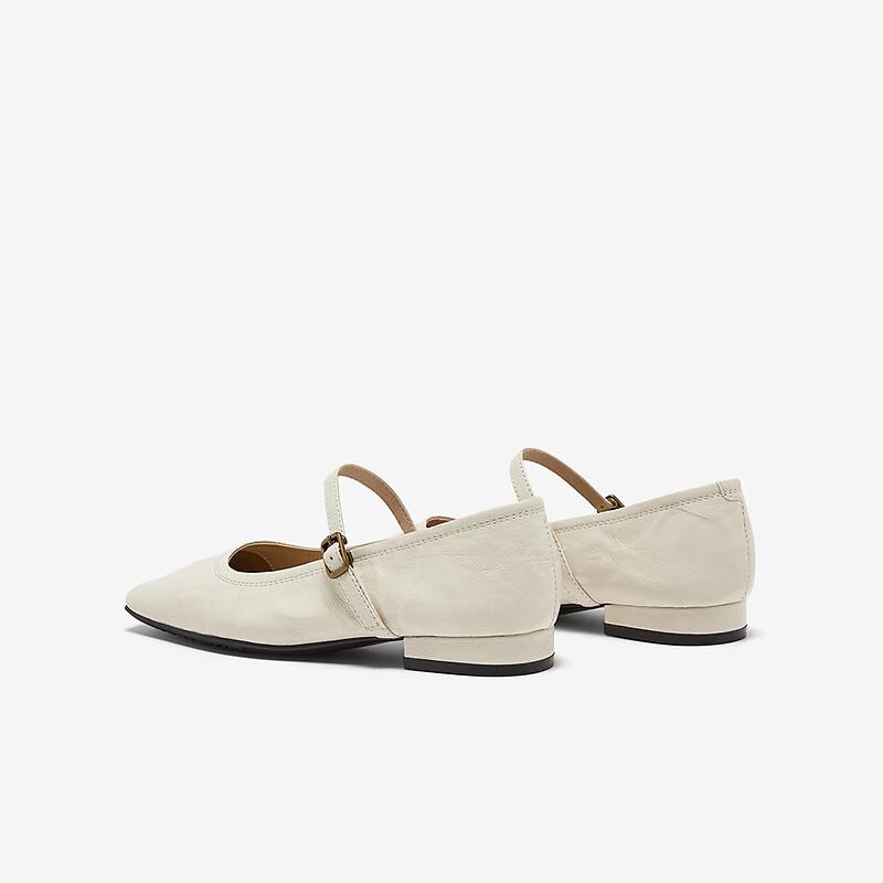 Bata Sheepskin Mary Jane Shallow Women's Vintage Elegant Versatile Flats