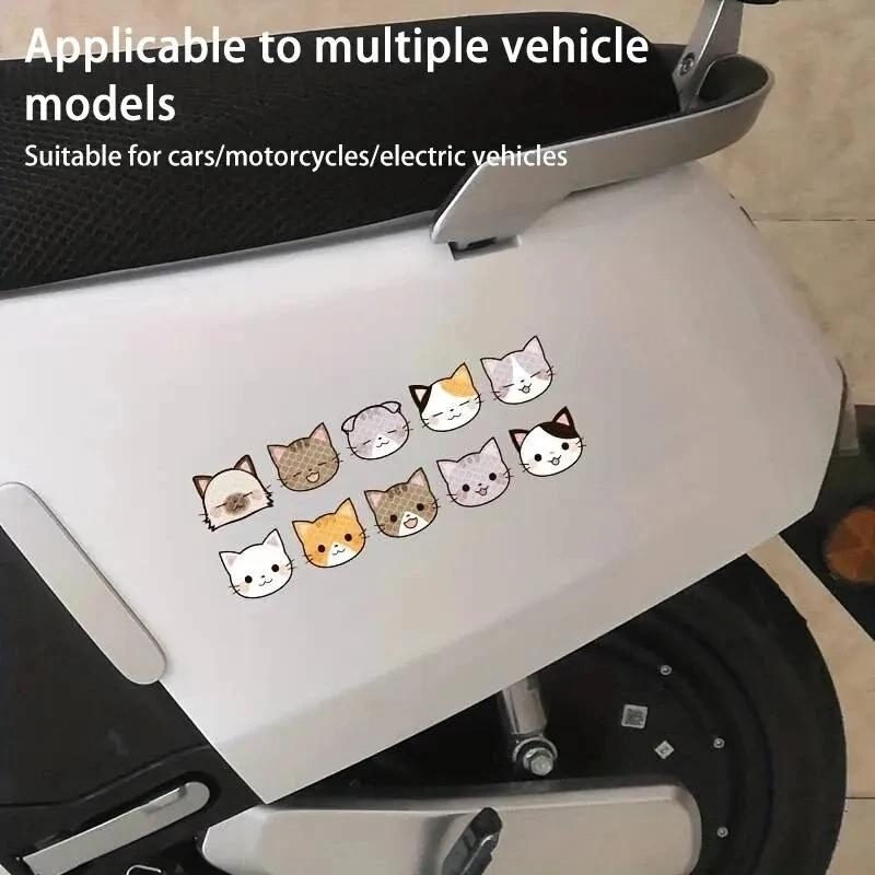 10pcs Cartoon Cat Reflective Stickers Electric Car Decoration Scratch Shielding Decorative Stickers Cute Helmet Stickers