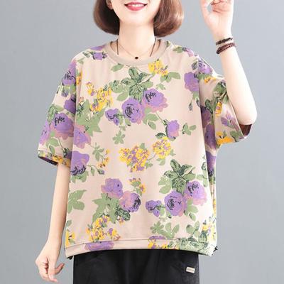 Large Size Cotton T-shirt Women Spring Summer Comfortable Tops   Shirts Casual Printed Short Sleeve Tops Women