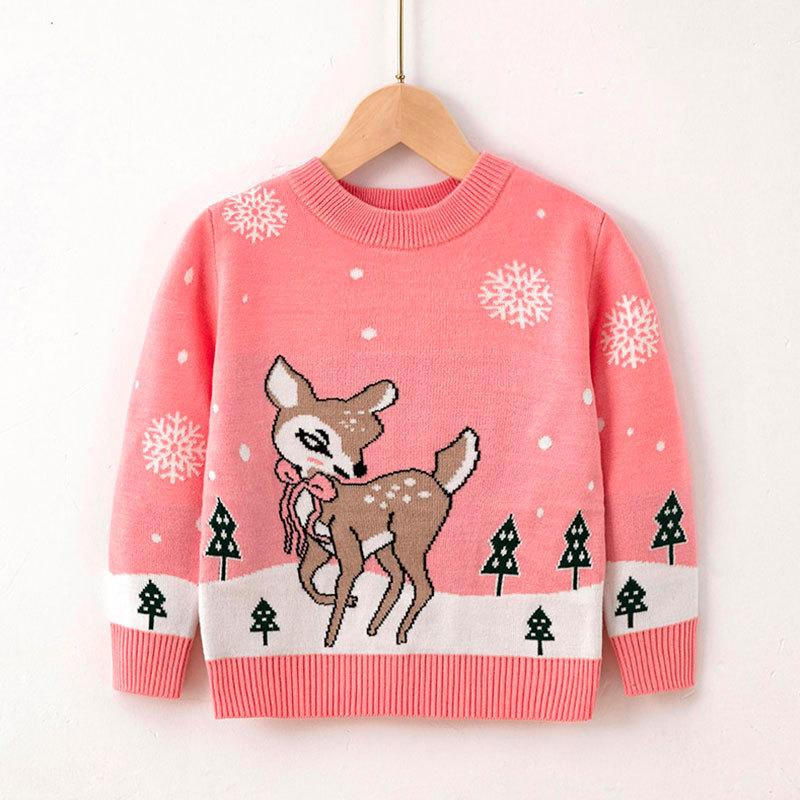 New Christmas Reindeer Sweaters for Children, Autumn and Winter Knitted Sweaters for Boys, Girls and Babies