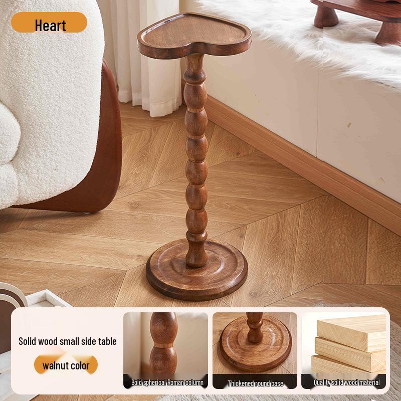 Retro Solid Wood Mini Coffee Table & Movable Side Table with Storage