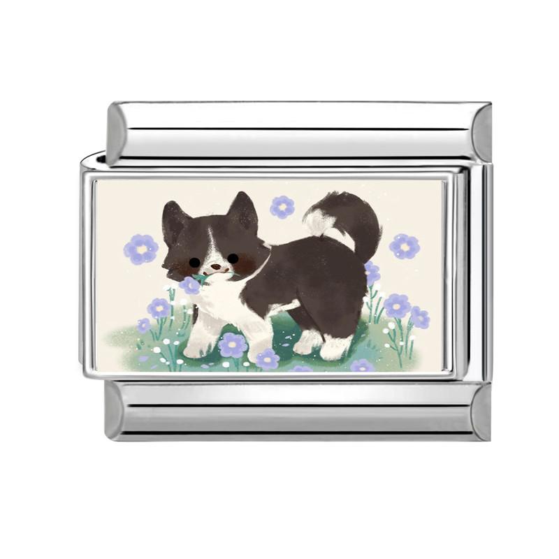 Y2K Cartoon Cat Dog Flower Love Rabbit Guitar Italian Charm Links Fit 9mm Stainless Steel Bracelet Women Men DIY Making Gift