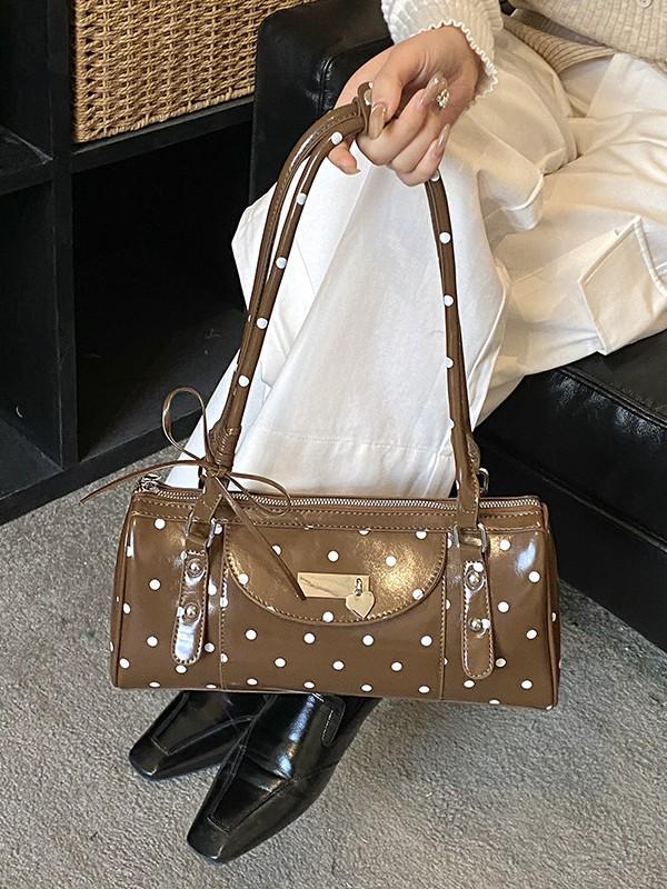 Women's 2026 Polka Dot PU One-Shoulder Crossbody Bag - Stylish & Simple Medium Size Handbag