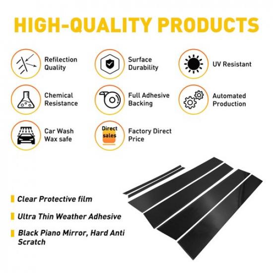 6PCS For Toyota Corolla 2009-2013 Black Window Pillar Posts Door Trim Cover EXD