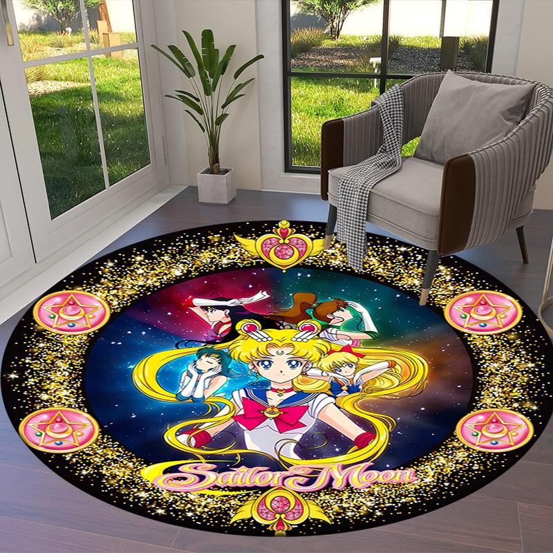 1 Stück Sailor Moon Anime Abenteuer im Weltraum Runder Teppich, Hergestellt aus Polyester, Perfekt zur Dekoration von Bürostühlen, Wohnzimmern fplt680