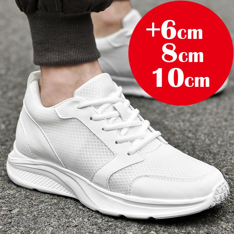 Men's 8cm Inner Height Increase Mesh Shoes, Heightening Sports and Casual Shoes, Invisible Inner Height Increase 6cm White Shoes