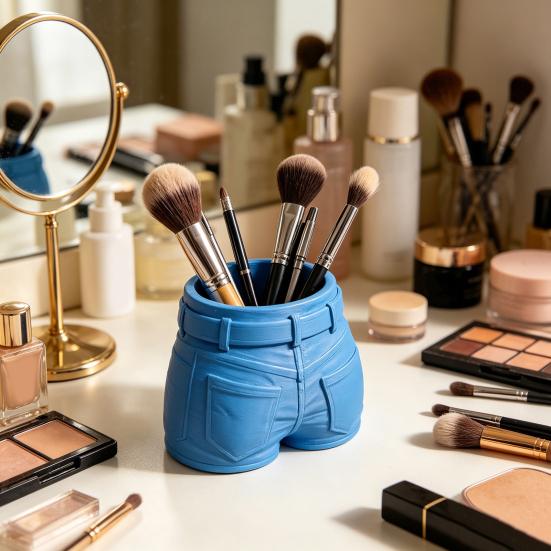 3D Printed Jeans Pen Holder, Desk Makeup Brush Organizer, Creative Pants Shape Pencil Cup for Office, Teacher Student Gift