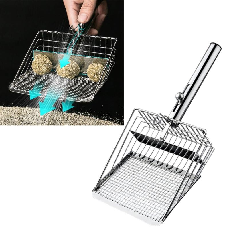 Pet Cats Waste Shovel Long Handle Metal Shovel Litter Filter Portable Cats Litter Shovel For Quick Waste Removal