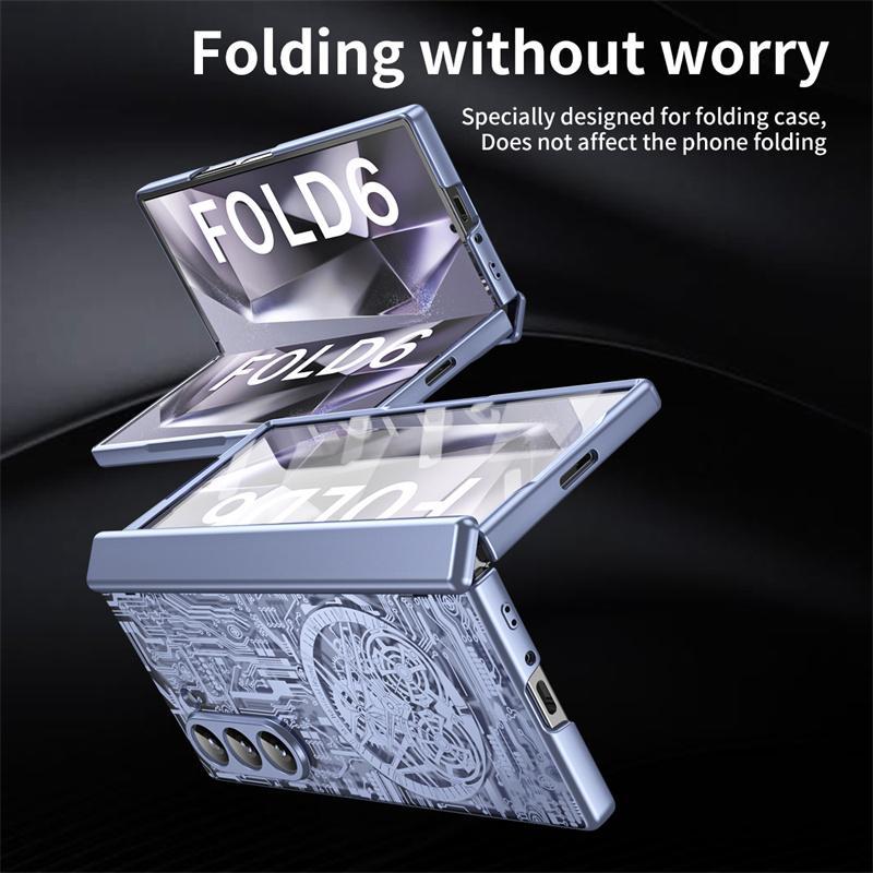 For Samsung Galaxy Z Fold8 Ultra 7 6 5 4 3 2 Mechanical Legend Plating PC Hinge Full Body Cover Rugged Case With Tempered Glass