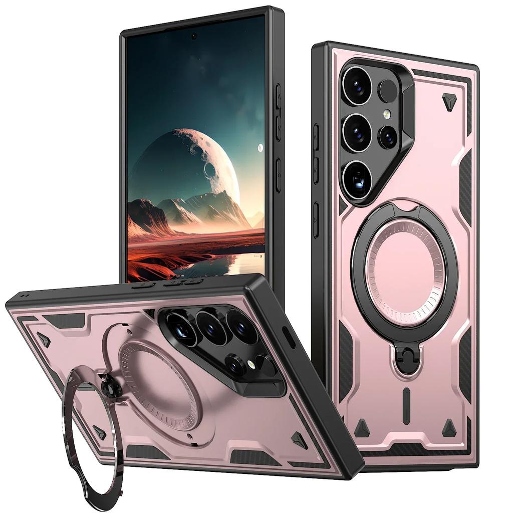 Military Armor Shockproof Case For Samsung Galaxy S22 Ultra S23 FE S24 S25 Plus 360° Rotating Stand TPU Frame Plastic Back Cover