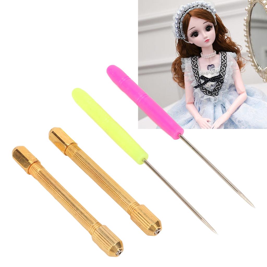 Doll Hair Root Holder Tools with 2 Awls Alloy Handles Long Lasting Lightweight Doll Hair Making Supplies