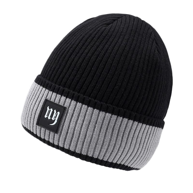 Hut mit Farbabstimmung und Buchstaben Herren Winter Warme Winddichte Wollmütze Outdoor Reiten Strickmütze