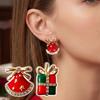 Asymmetrical Christmas Earrings 1 Pair Enamel Rhinestone Stud for Women, Dress Festive Party Accessories And Gift Box Earrings, Sparkling Holiday