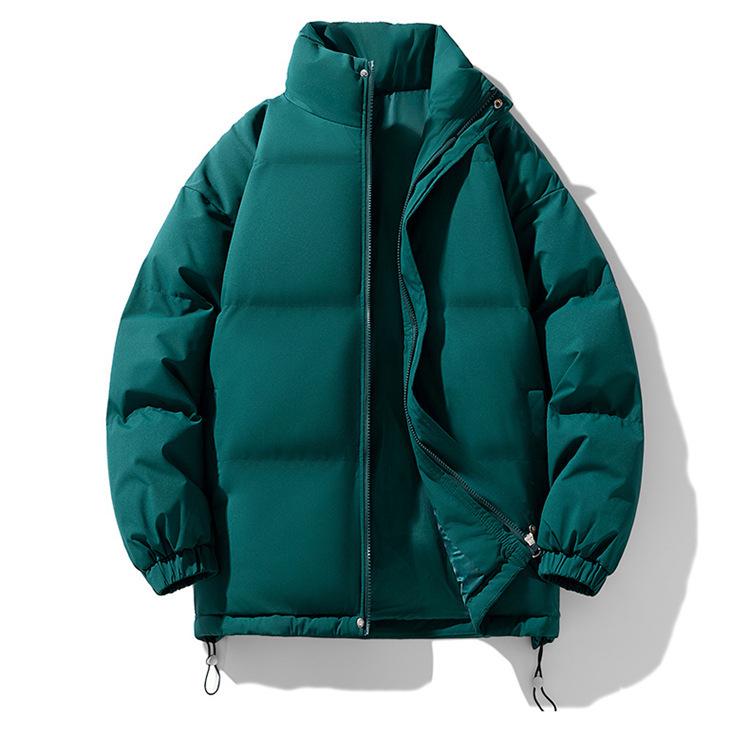 Men's Winter Thick Cotton Jacket with Stand-Up Collar - Loose, Versatile, Solid Color Bread Suit for Couples.