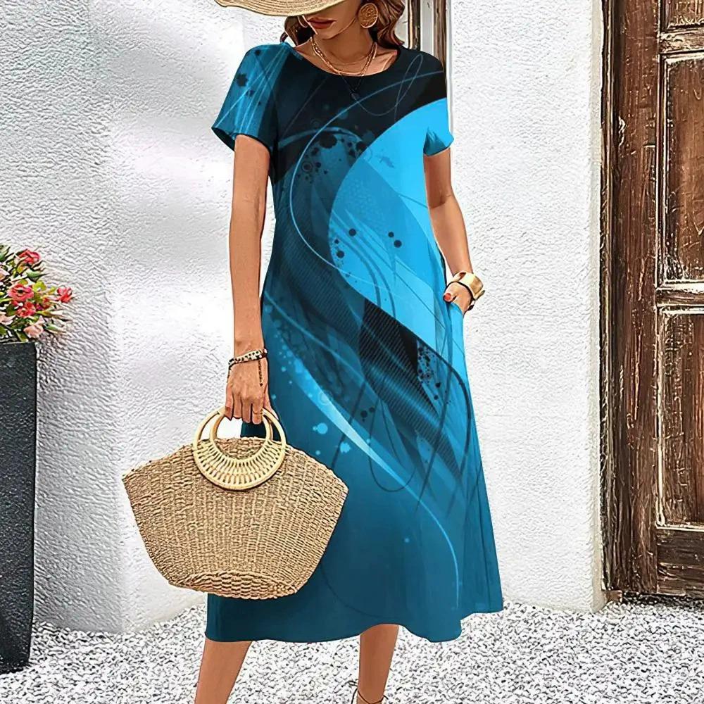 Fashion Tie-dye Striped Women Elegant Mini Dresses Summer Short Sleeve 3D Print Gradient Street Ladies Casual Dress Big Size